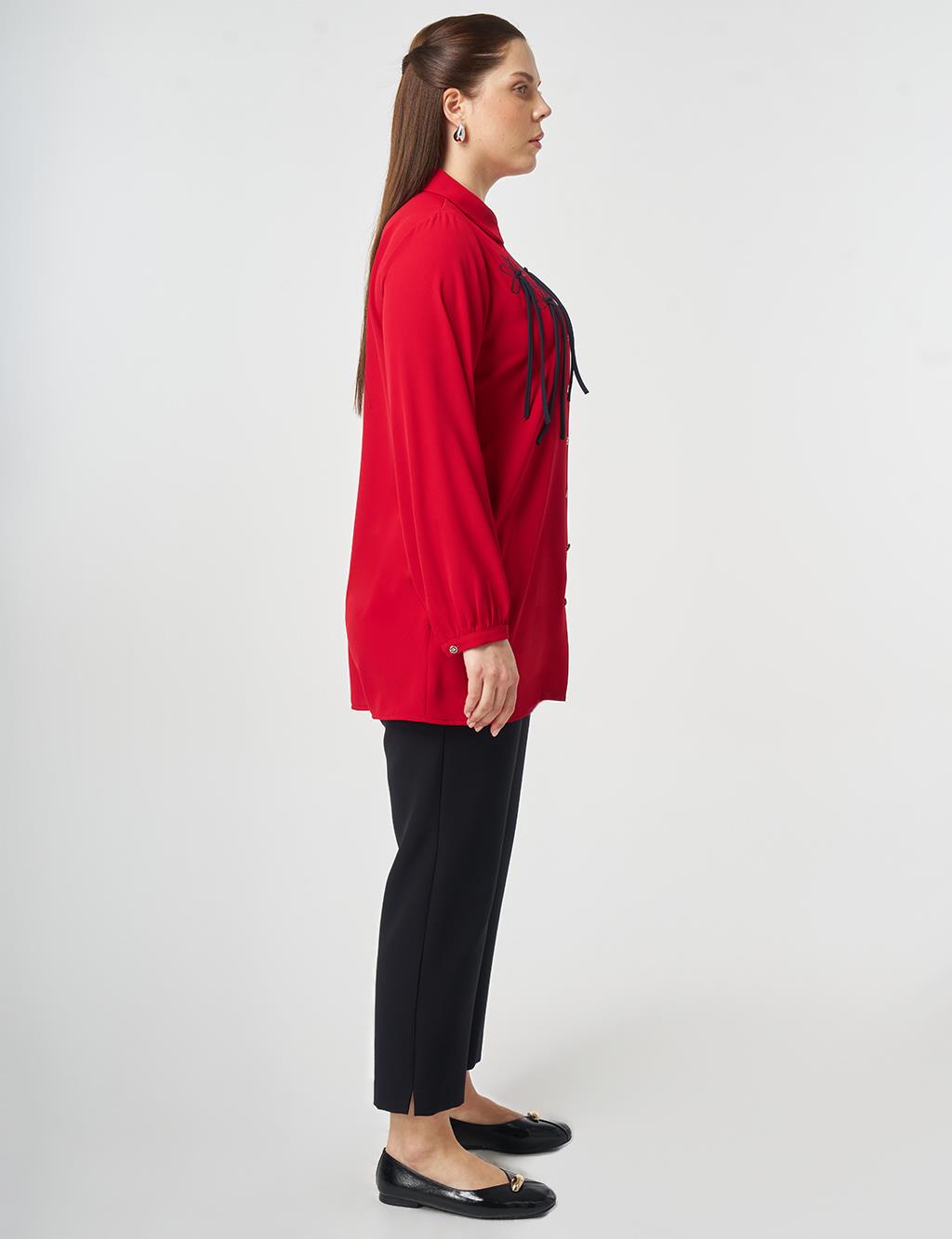 Baby Collar Embroidered Tunic Red