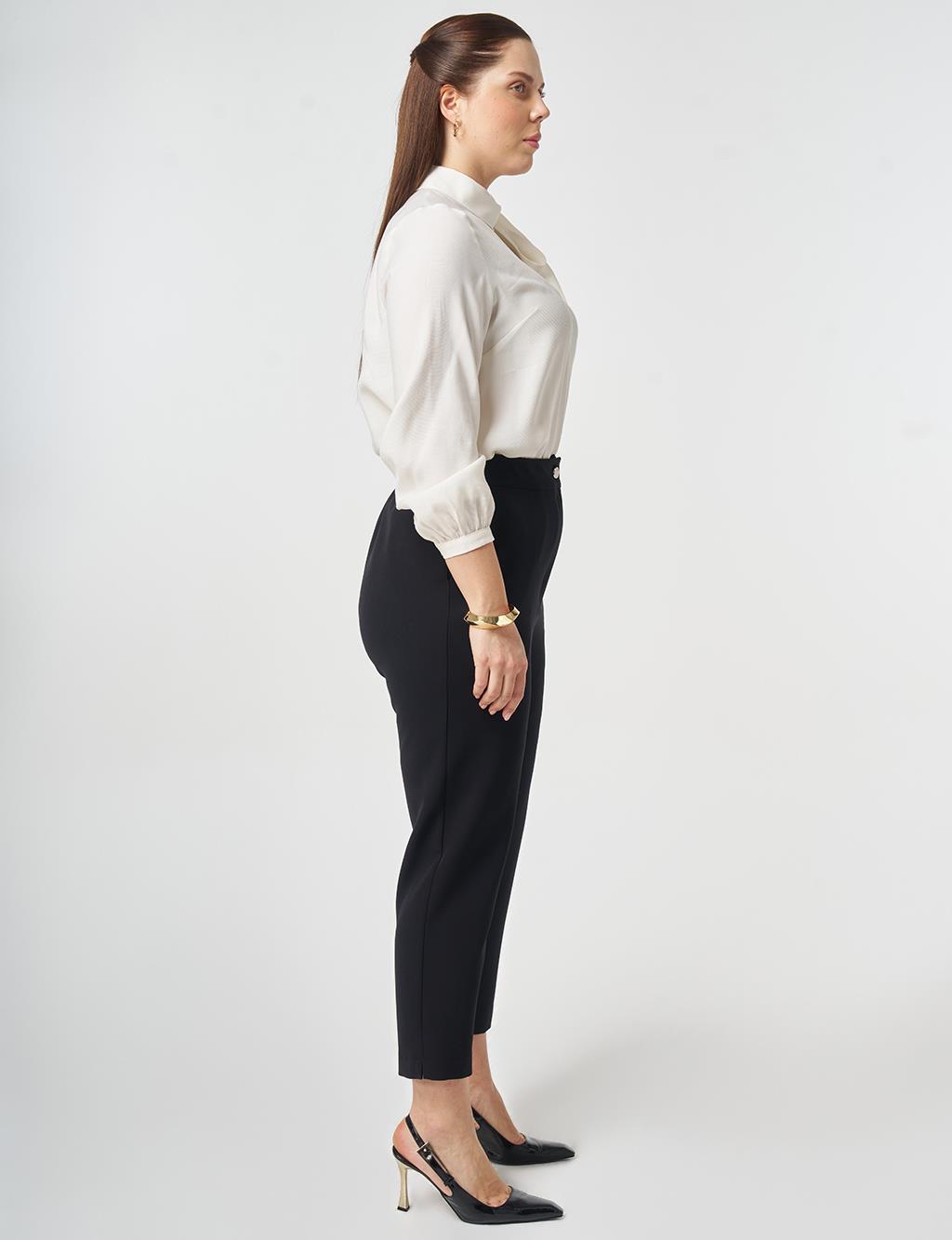 Elastic Waist Slim Leg Pants Black