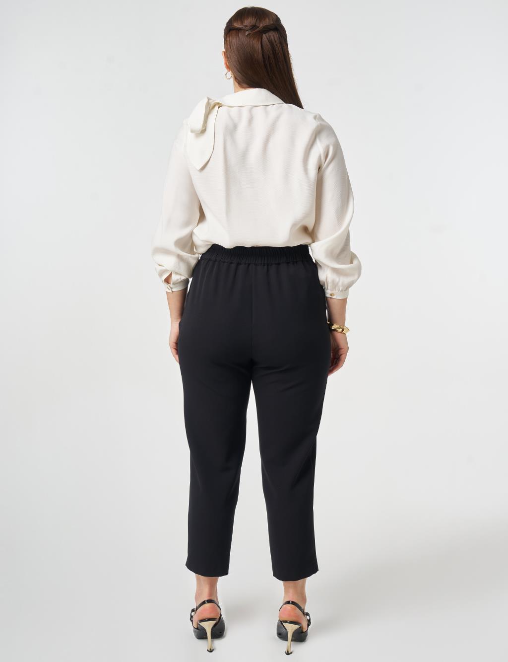 Elastic Waist Slim Leg Pants Black