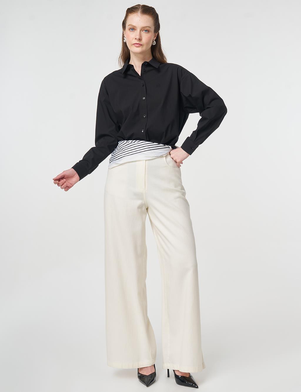 Wide Leg Non-Denim Trousers Ecru