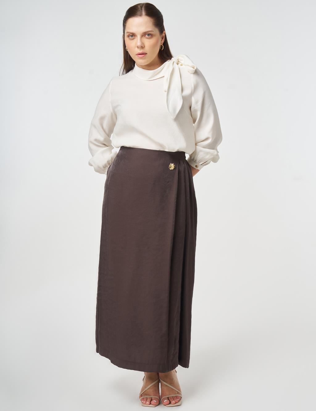 Gold Button Modal Skirt Dark Brown
