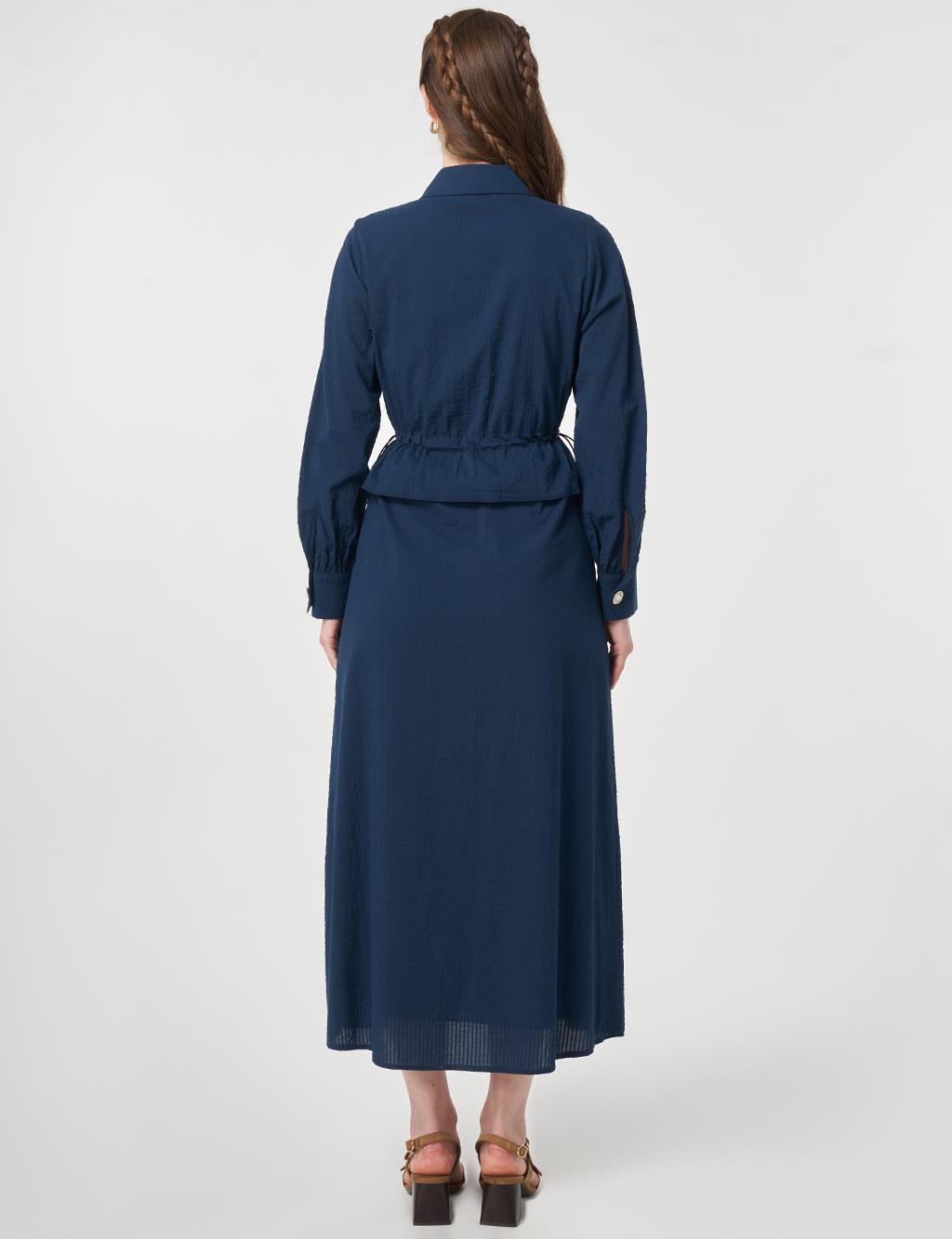Textured Shirt Dress Dark Navy