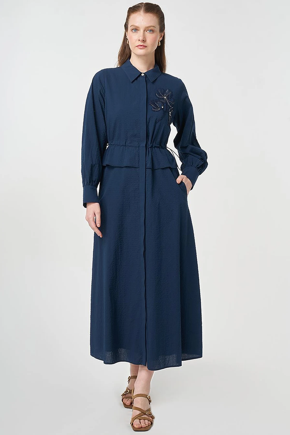 Textured Shirt Dress Dark Navy
