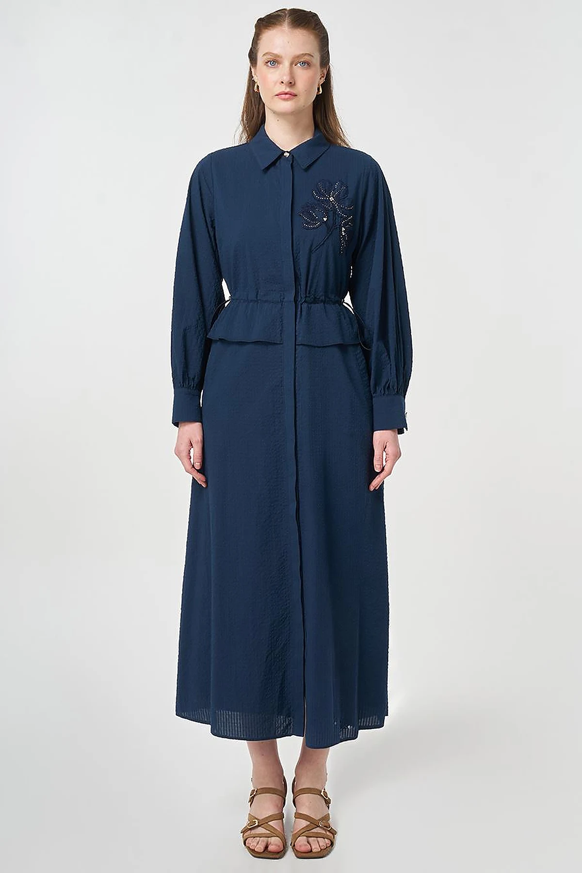 Textured Shirt Dress Dark Navy