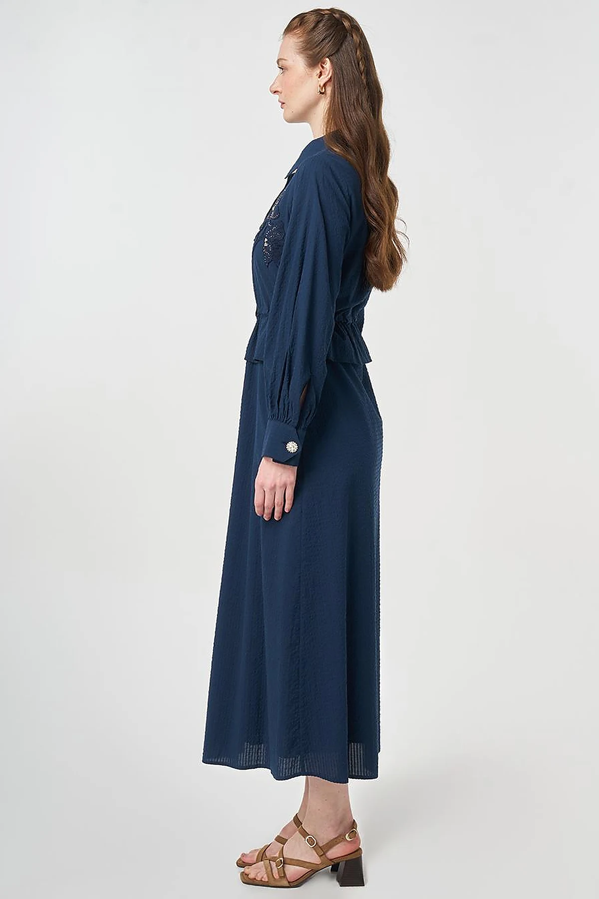 Textured Shirt Dress Dark Navy