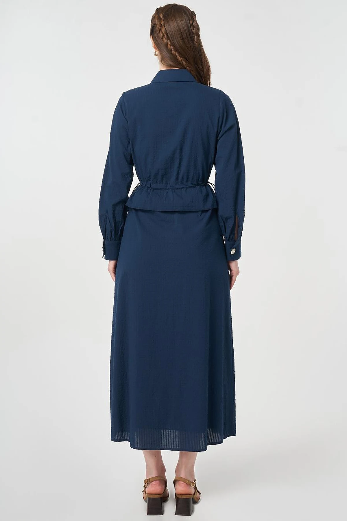 Textured Shirt Dress Dark Navy