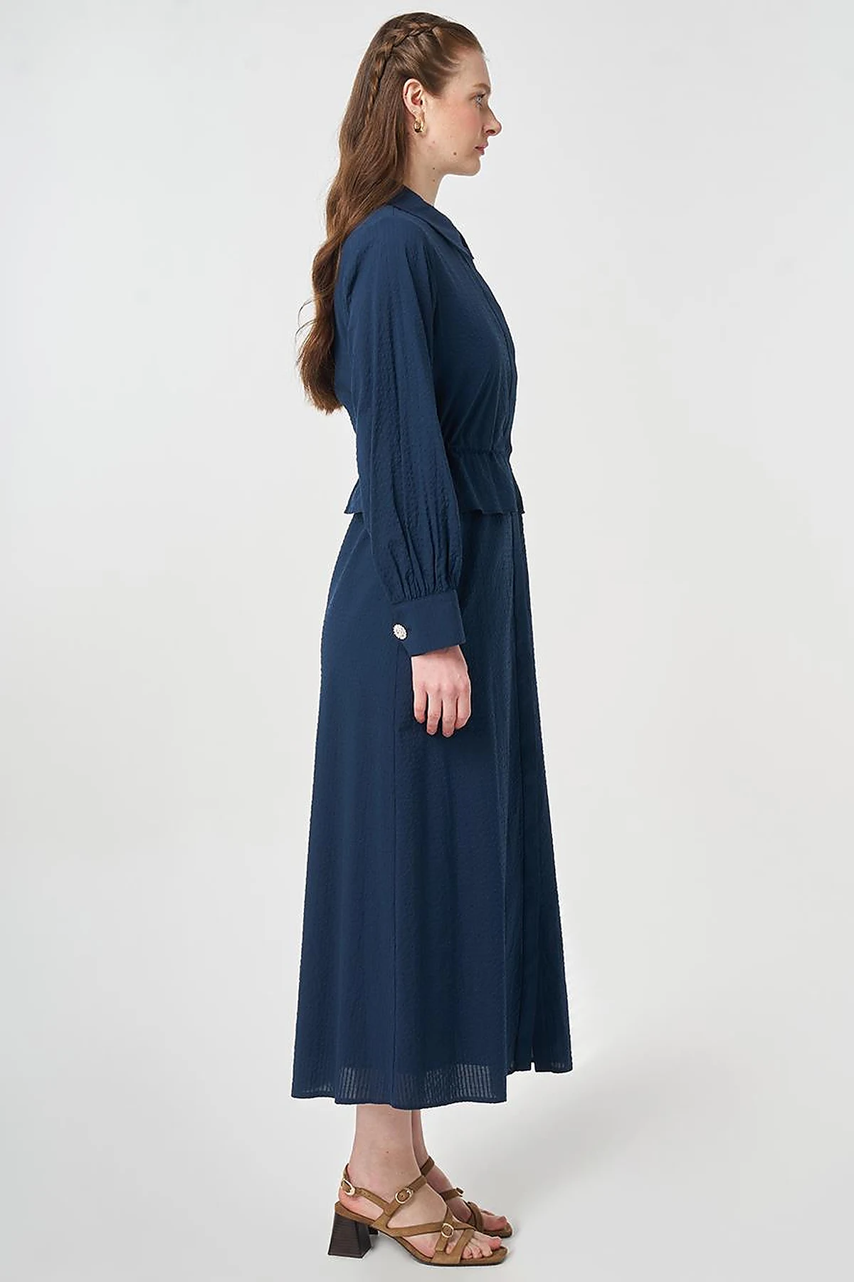 Textured Shirt Dress Dark Navy