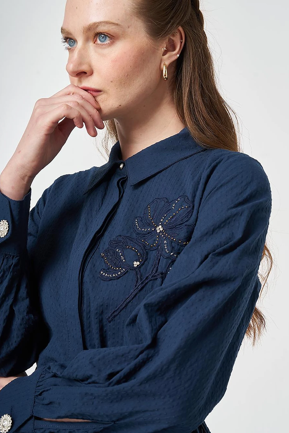 Textured Shirt Dress Dark Navy