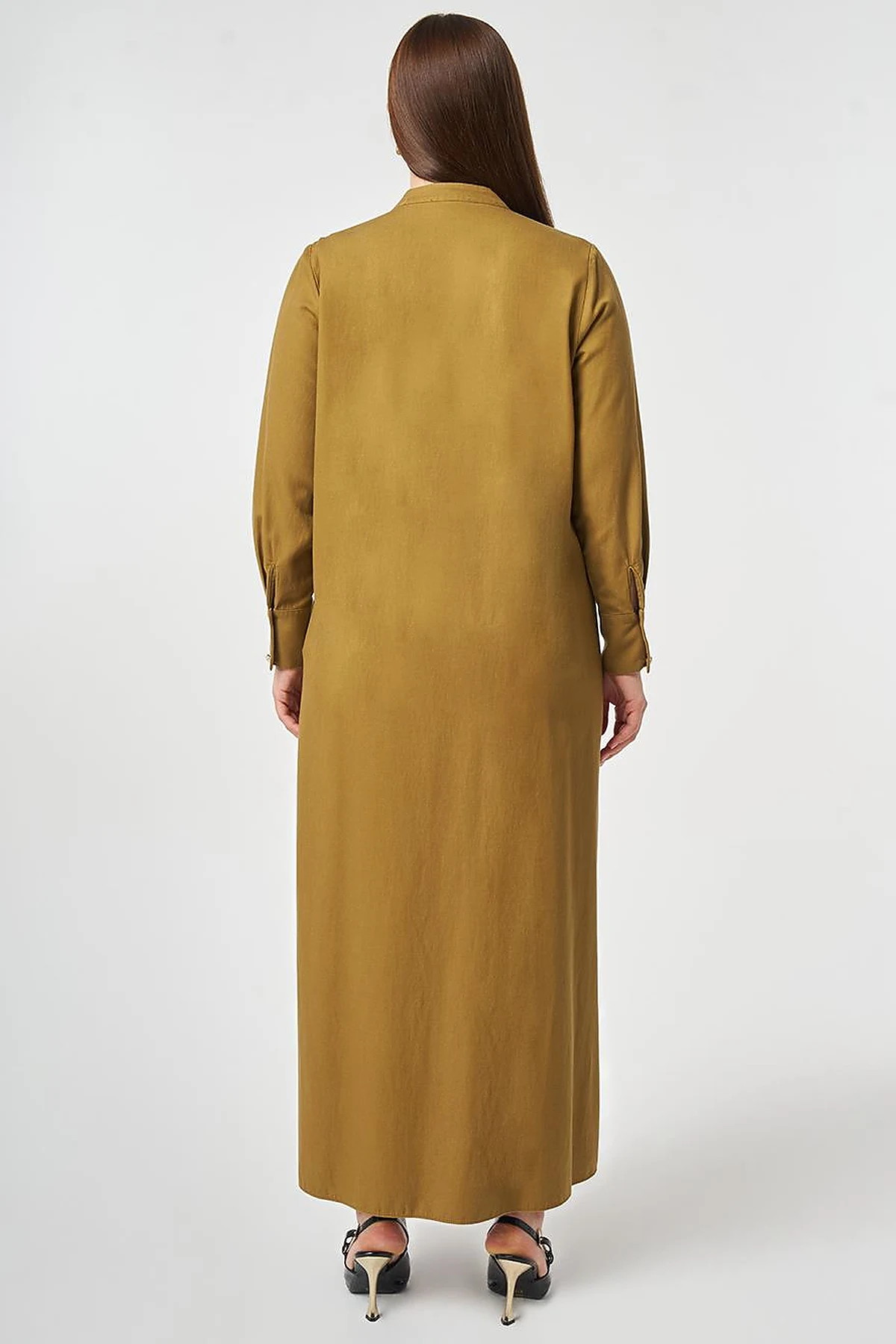 Mandarin Collar Lyocell Cotton Dress Dark Olive