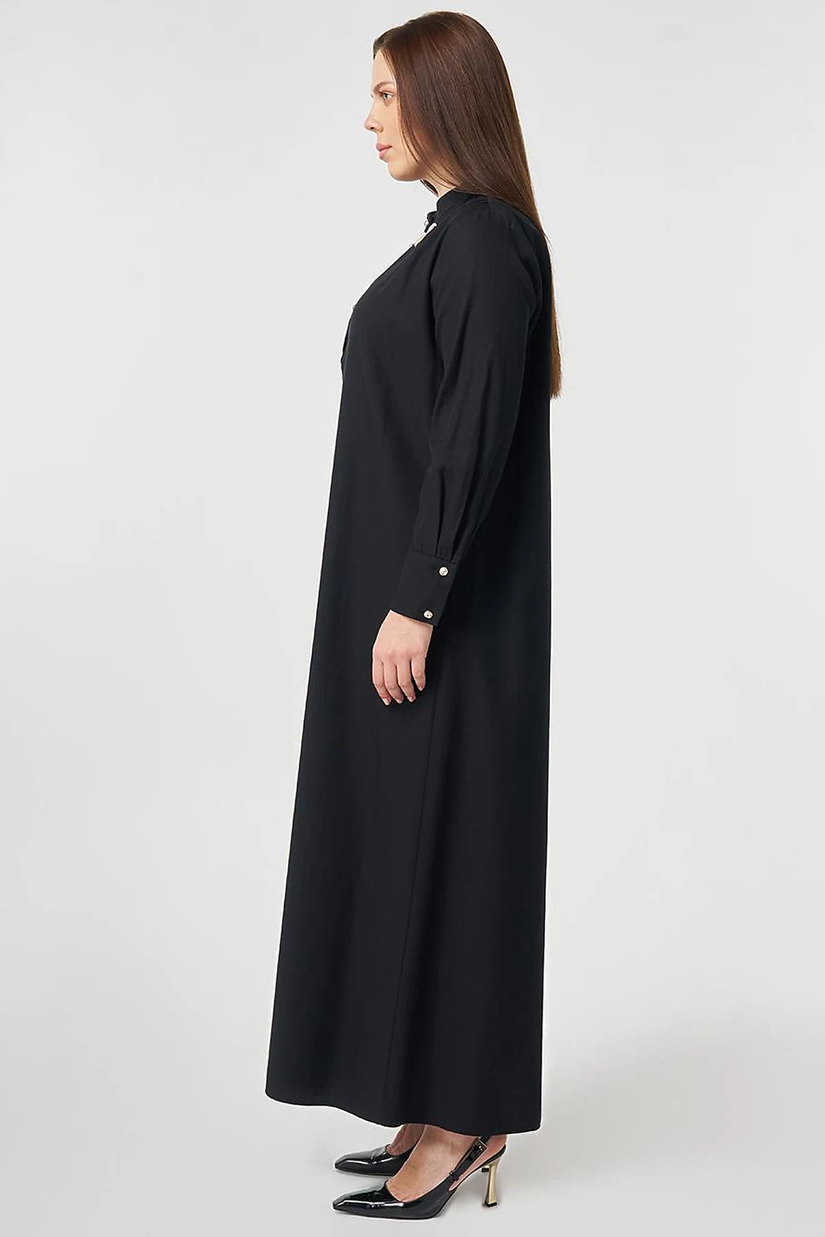 Mandarin Collar Lyocell Cotton Dress Black