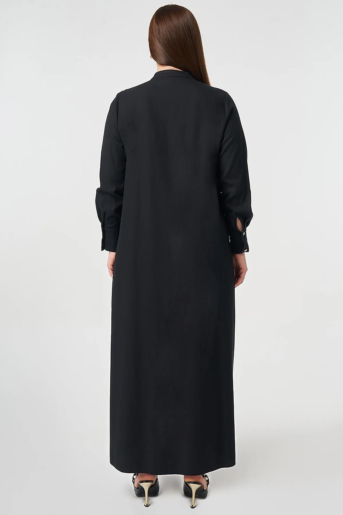 Mandarin Collar Lyocell Cotton Dress Black
