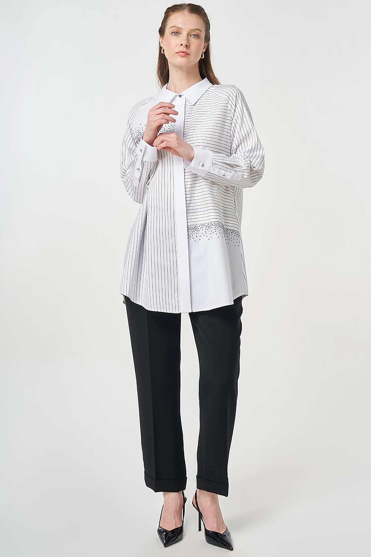 Hotfix Printed Cotton Tunic Black