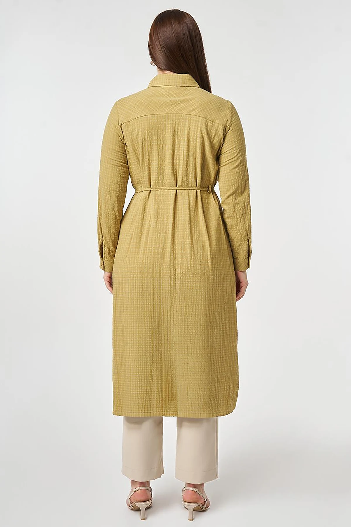 Embroidered Textured Tunic Olive Green