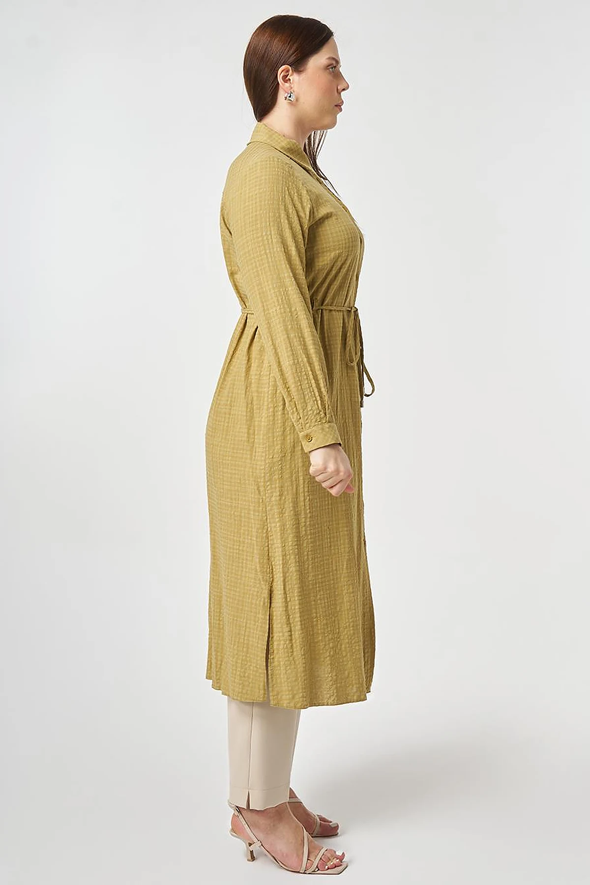 Embroidered Textured Tunic Olive Green