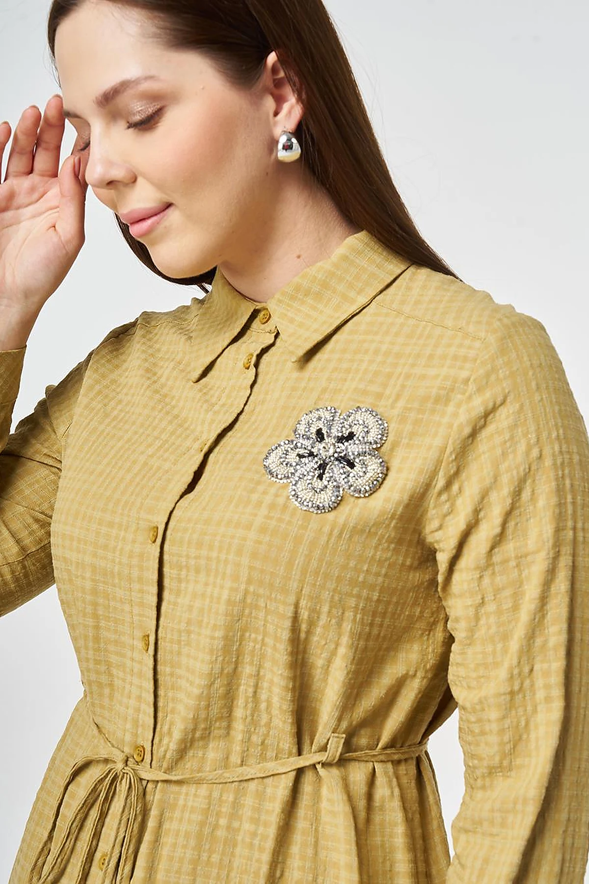 Embroidered Textured Tunic Olive Green