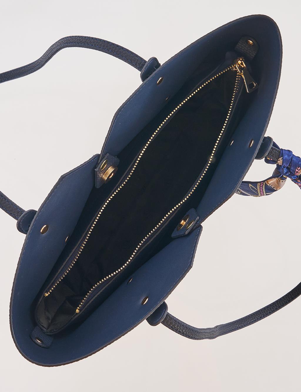 Navy Faux Leather Tote Bag