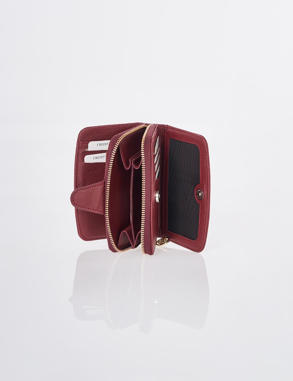 Kapama Detaylı Cüzdan Bordo