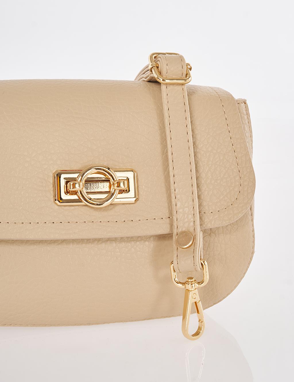 Toka Detaylı Omuz Çantası Taş