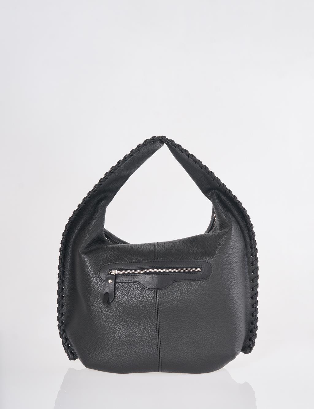 Knitted-Detail Hobo Bag Black