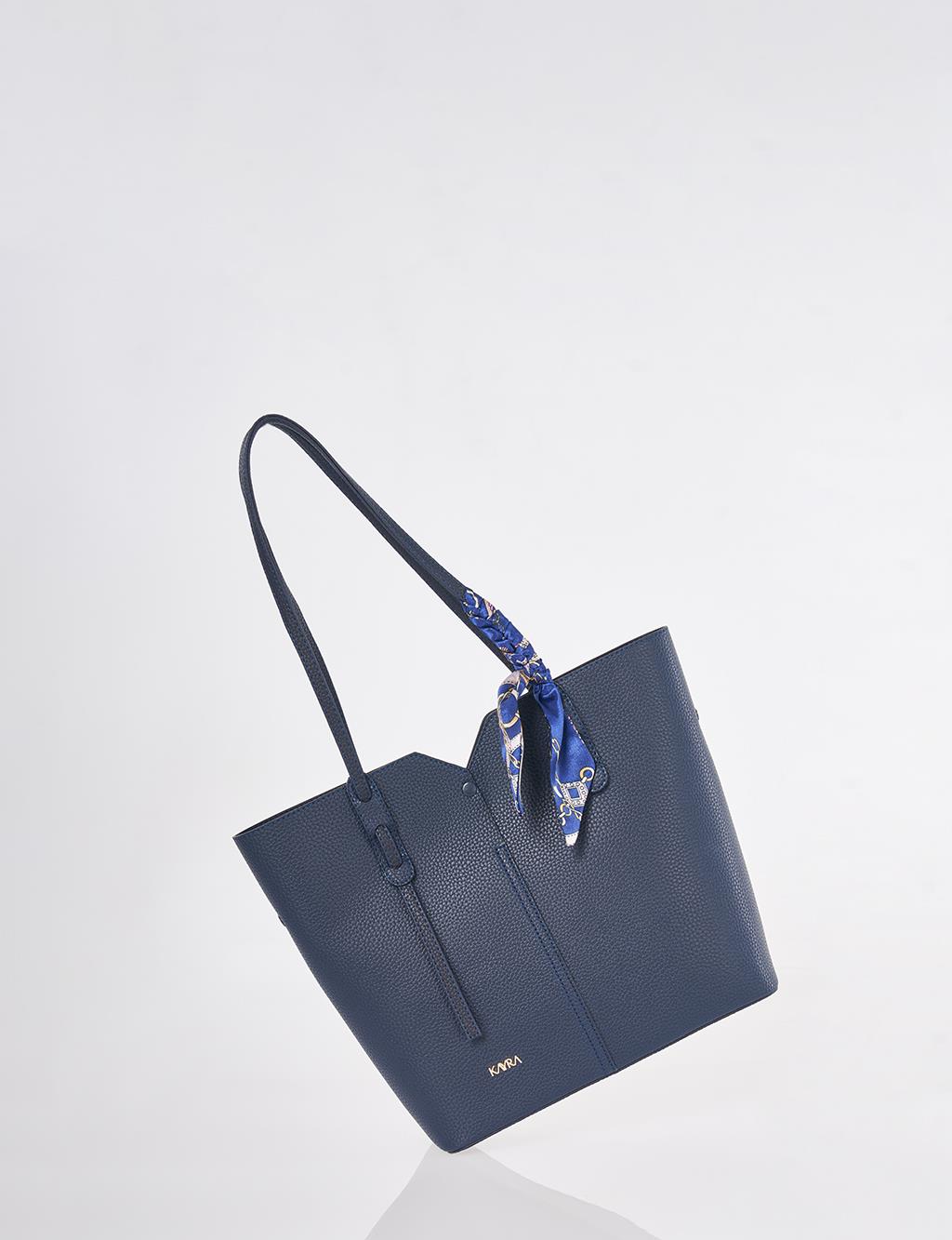 Navy Faux Leather Tote Bag