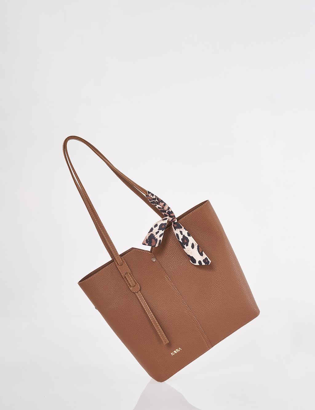 Brown Faux Leather Tote Bag