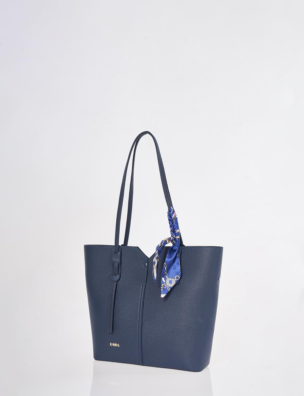 Navy Faux Leather Tote Bag