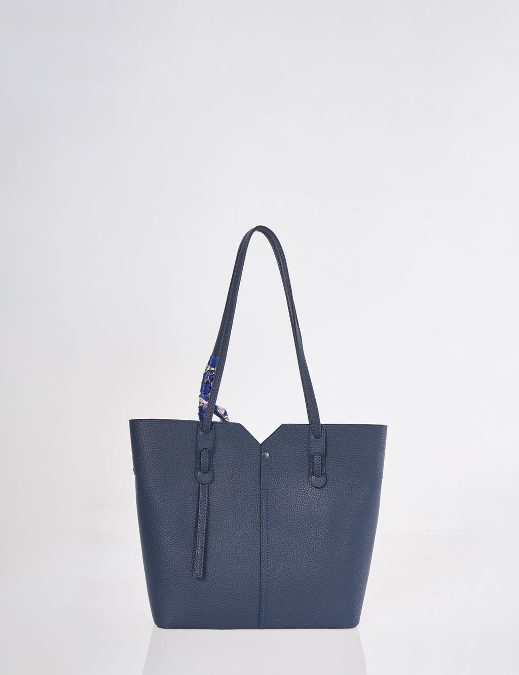 Navy Faux Leather Tote Bag