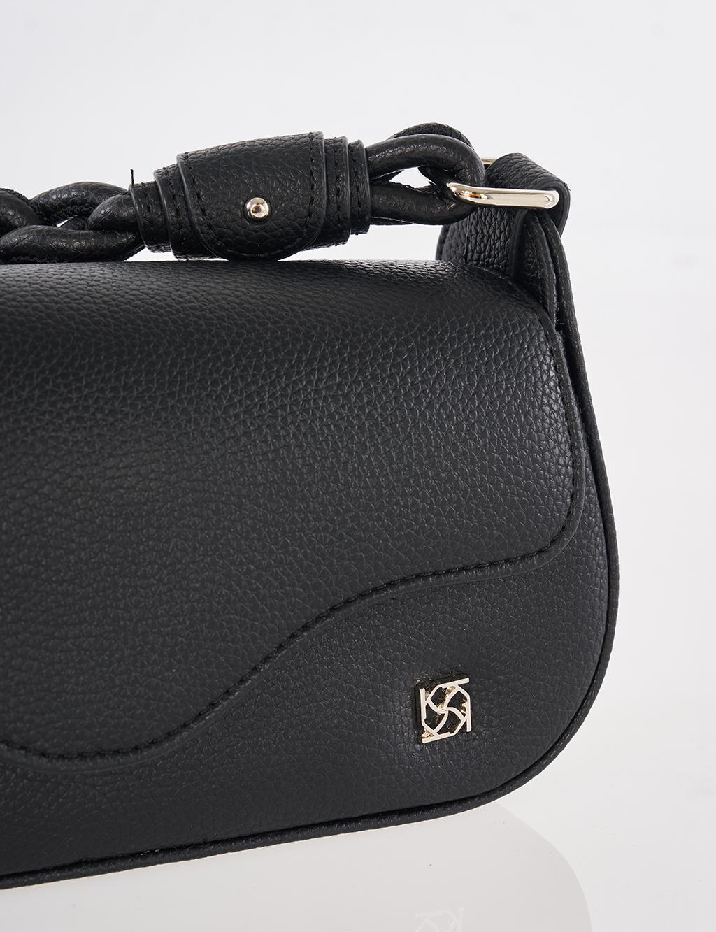 Kapaklı Baget Çanta Siyah