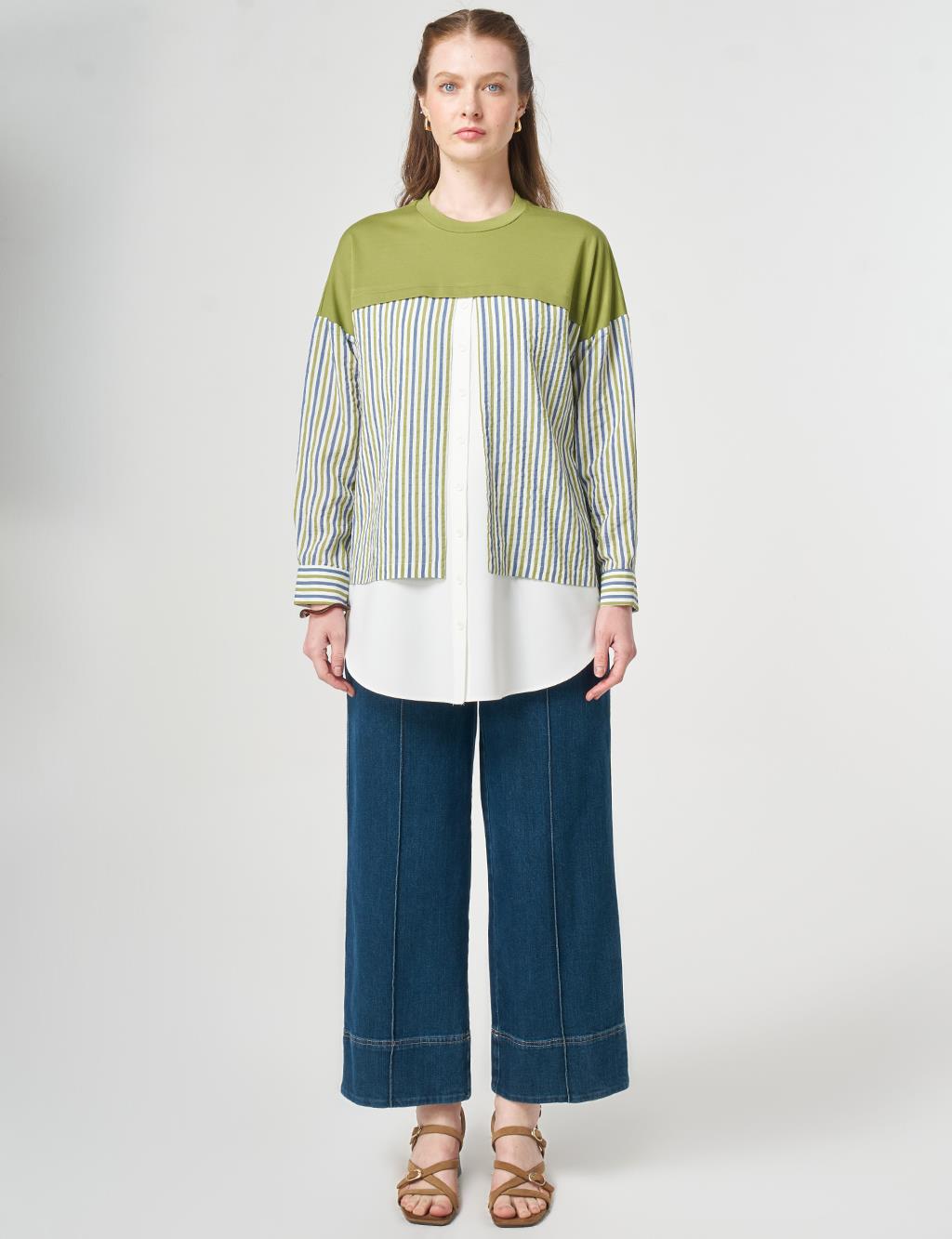 Shirt-Detail Viscose Tunic Matcha Green