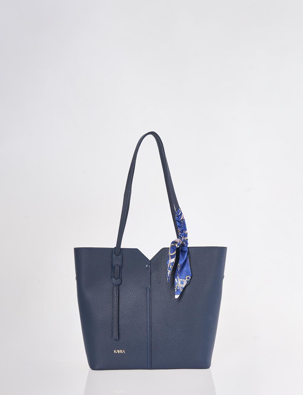 Navy Faux Leather Tote Bag