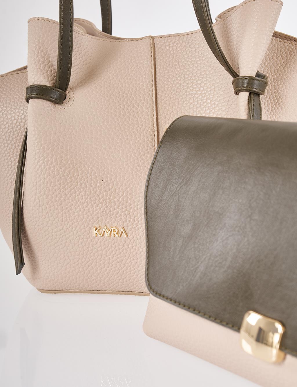 Shoulder Bag with Pouches Stone