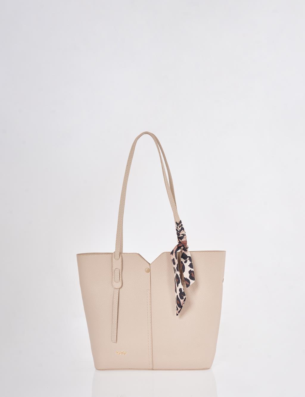 Suni Deri Tote Çanta Vizon