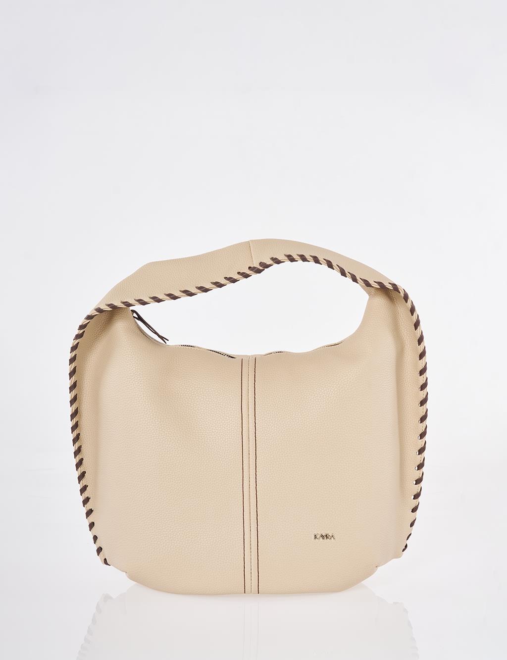 Örgü Detaylı Hobo Çanta Vizon