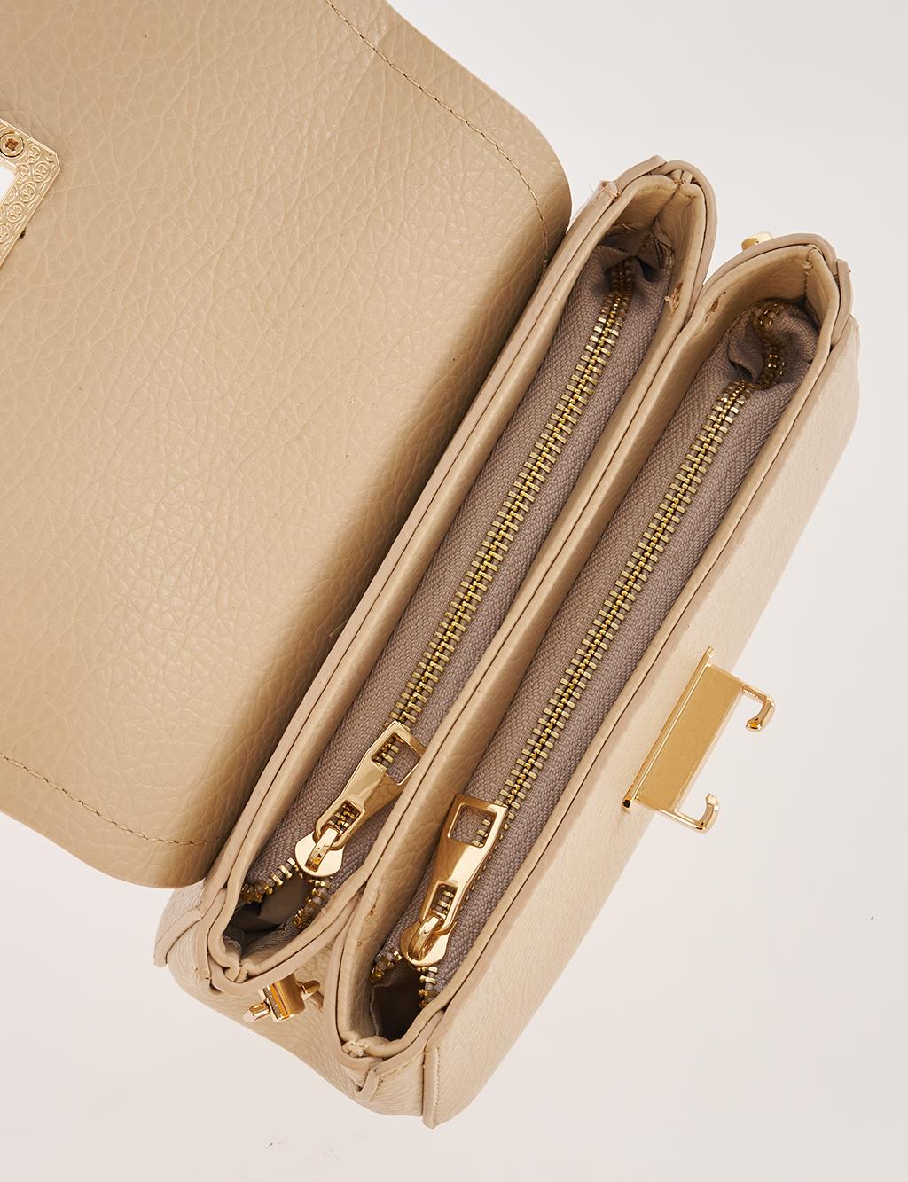 Toka Detaylı Omuz Çantası Taş