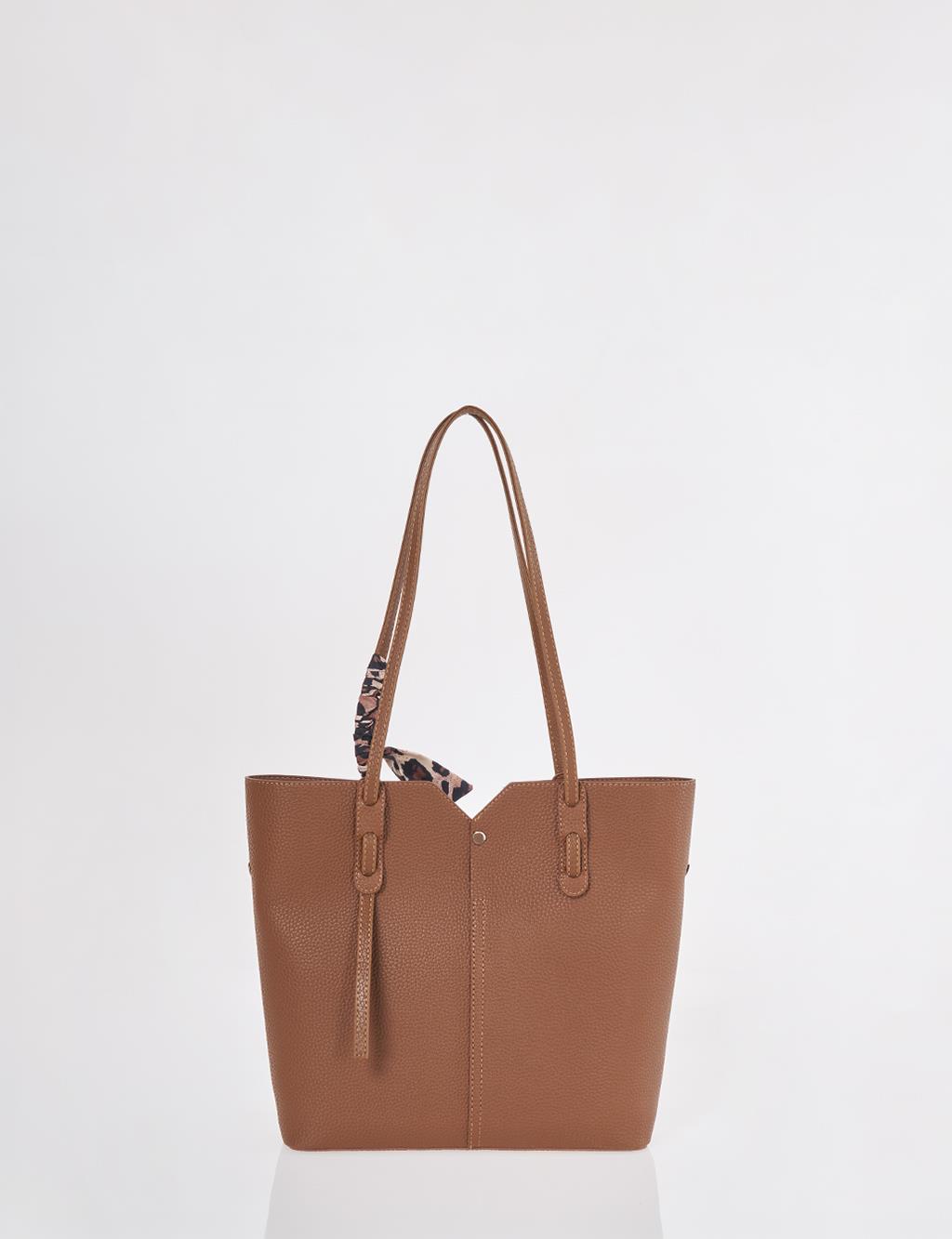 Brown Faux Leather Tote Bag