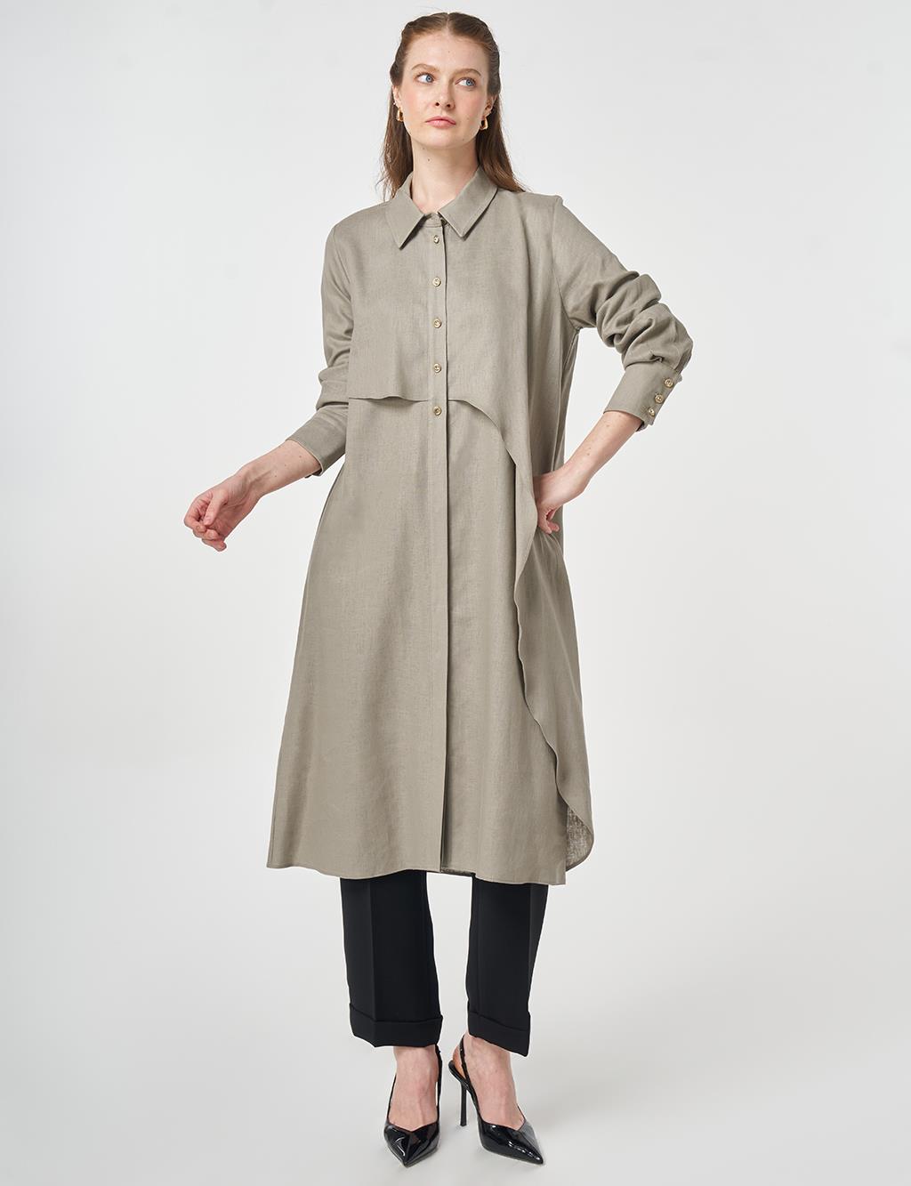 Asymmetrical Cut Linen Lyocell Tunic Dark Mink