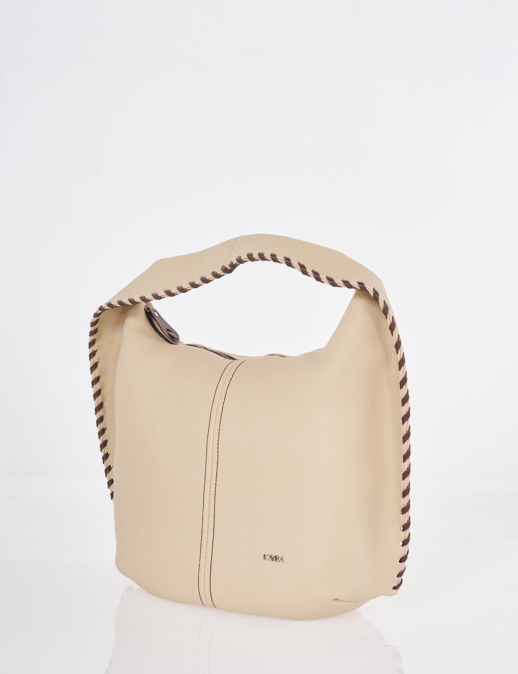 Örgü Detaylı Hobo Çanta Vizon