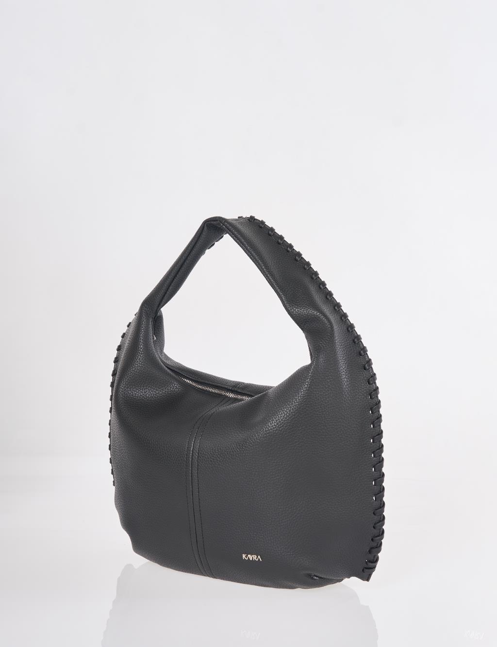 Knitted-Detail Hobo Bag Black