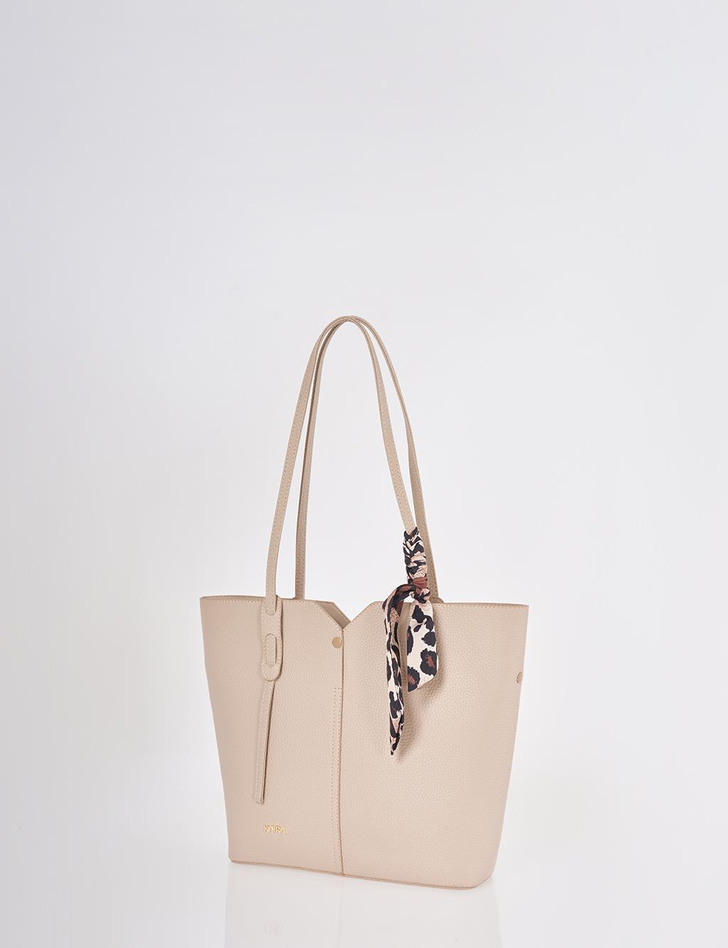 Suni Deri Tote Çanta Vizon