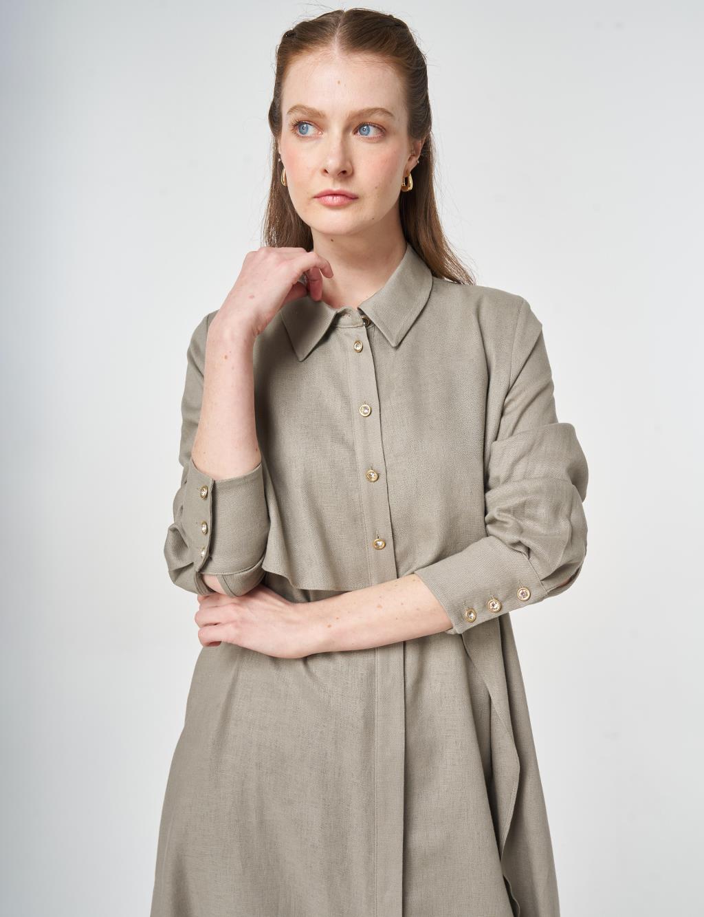 Asymmetrical Cut Linen Lyocell Tunic Dark Mink