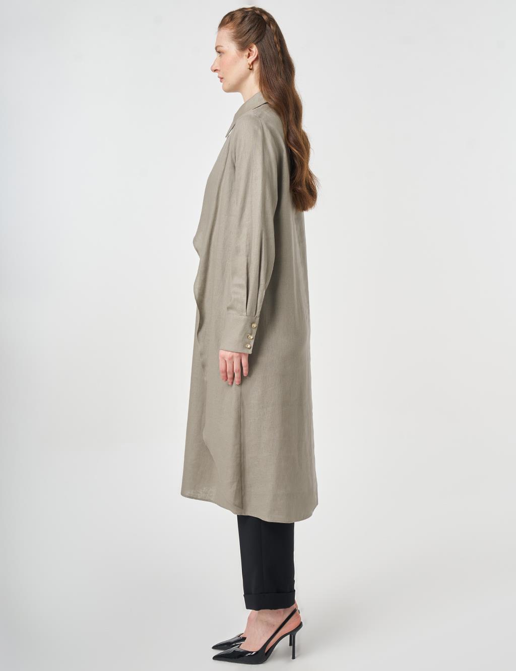 Asymmetrical Cut Linen Lyocell Tunic Dark Mink