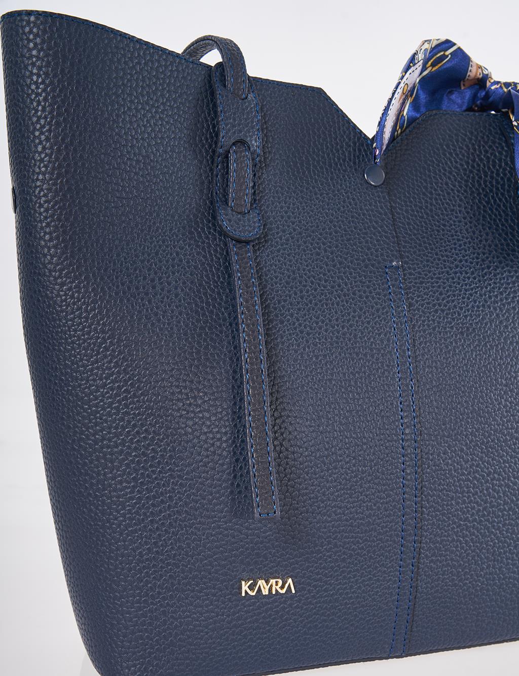 Navy Faux Leather Tote Bag