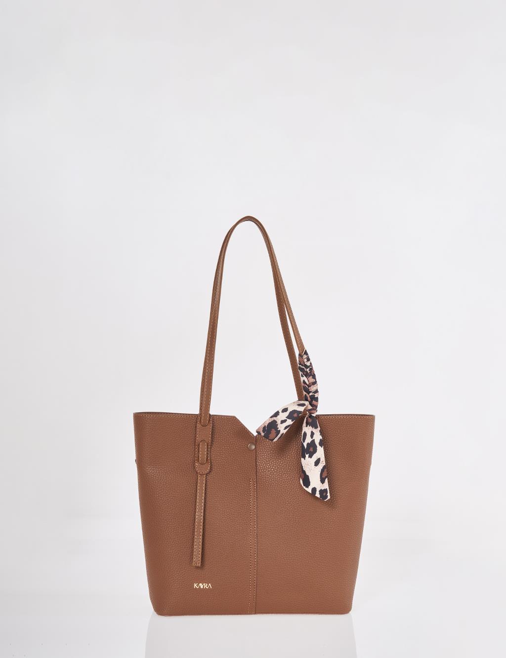 Brown Faux Leather Tote Bag