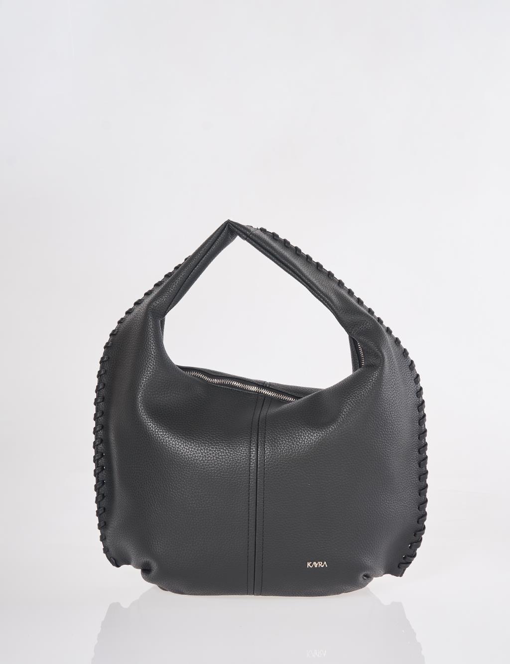 Knitted-Detail Hobo Bag Black