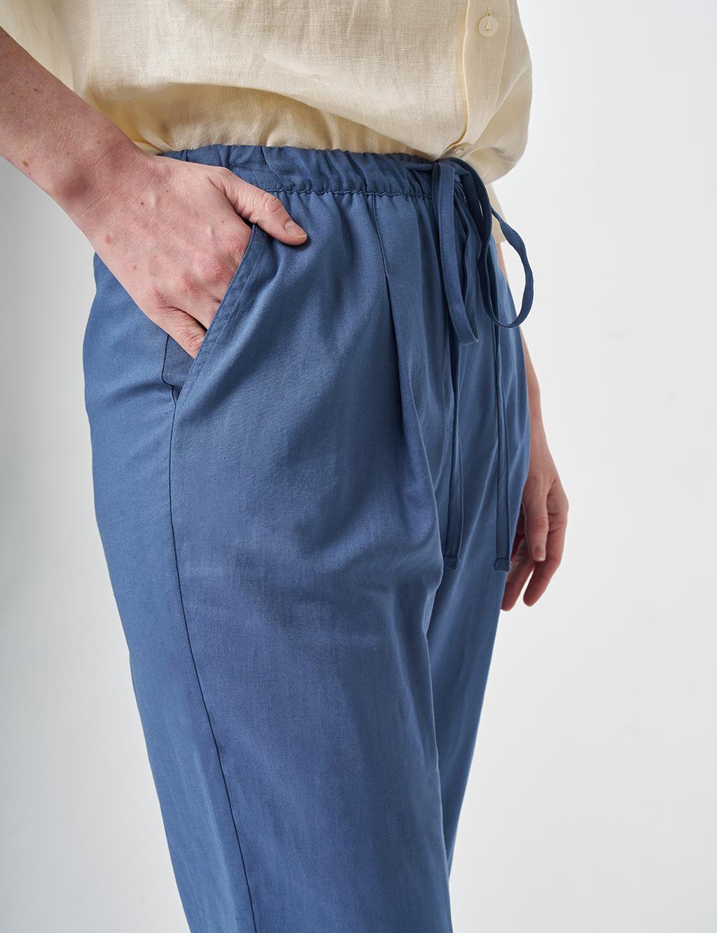 Pleated Detail Linen Pants Indigo
