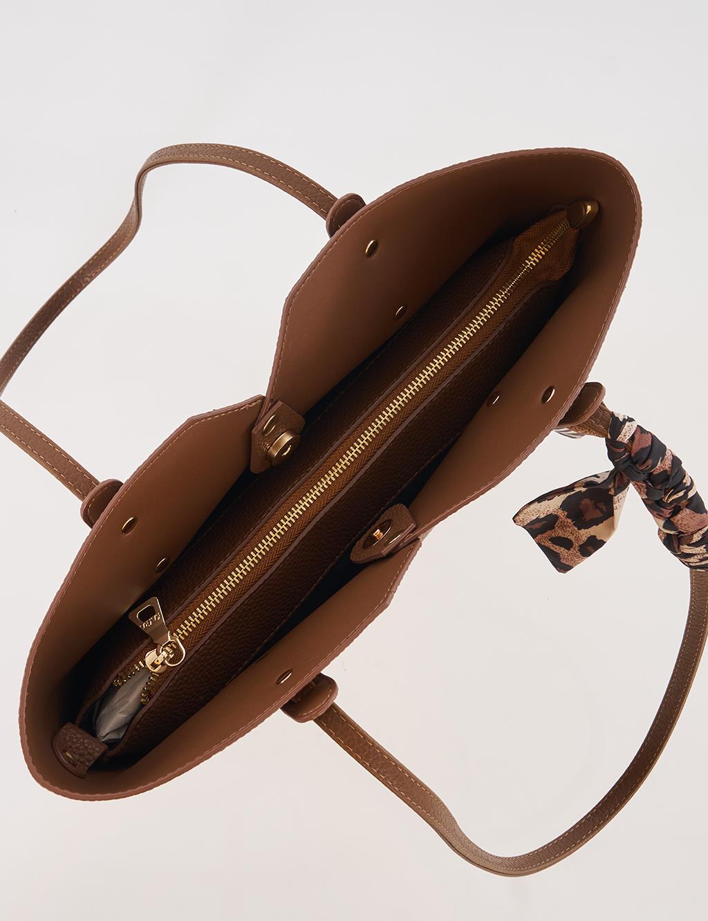 Brown Faux Leather Tote Bag