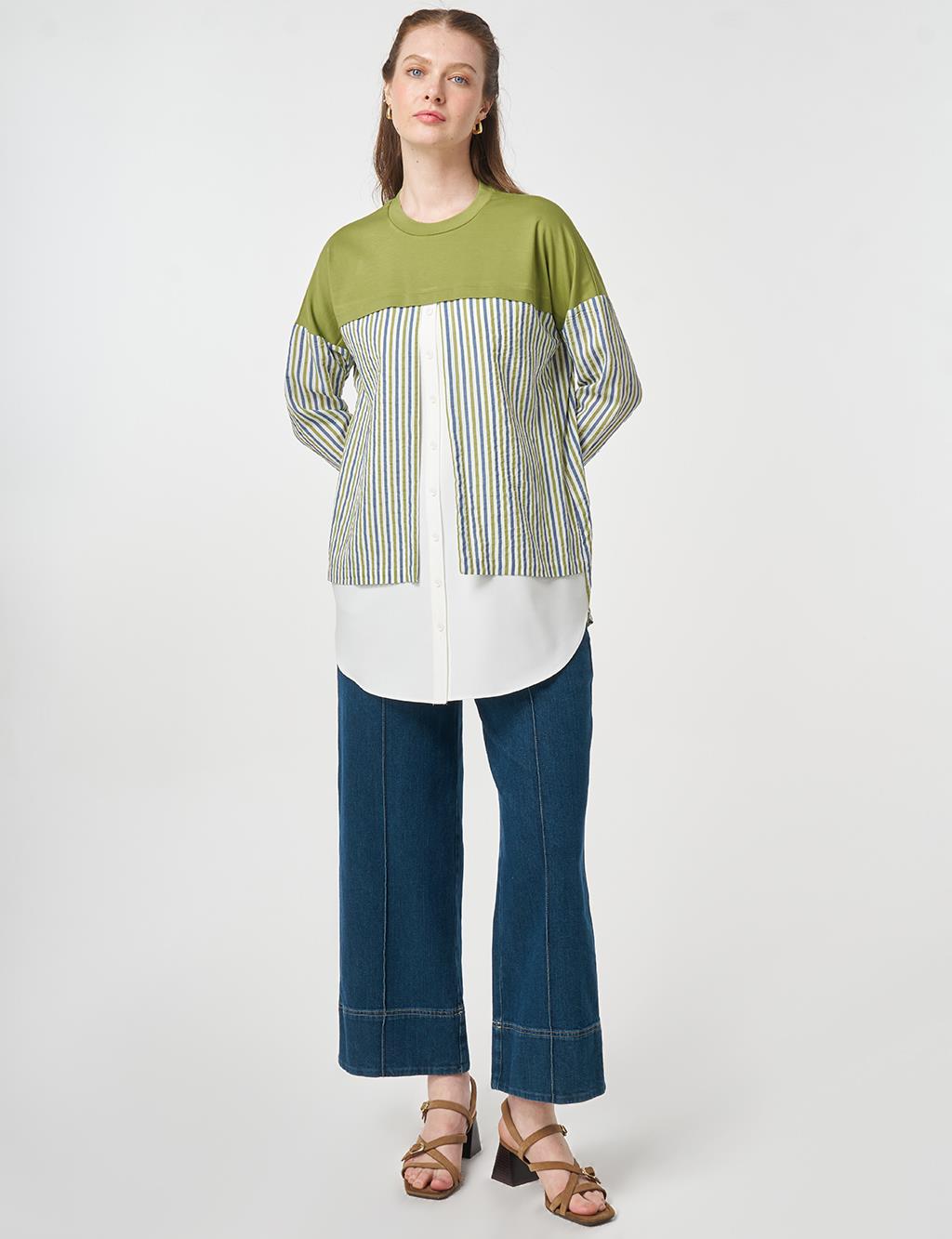 Shirt-Detail Viscose Tunic Matcha Green