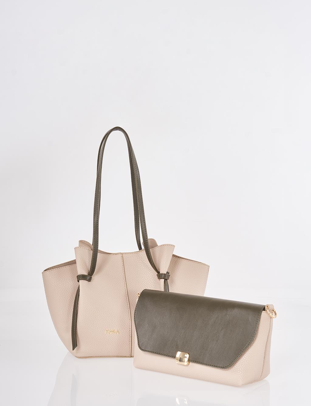 Shoulder Bag with Pouches Stone