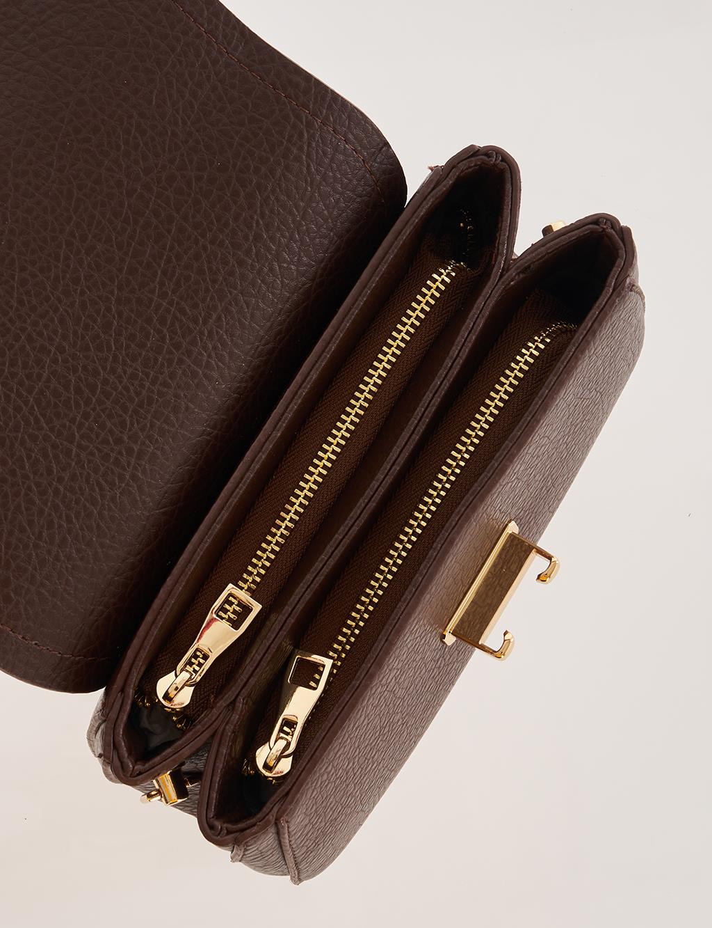 Toka Detaylı Omuz Çantası Acı Kahve