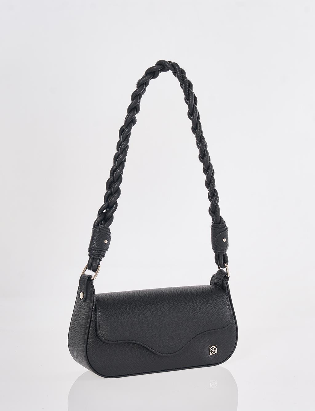 Kapaklı Baget Çanta Siyah